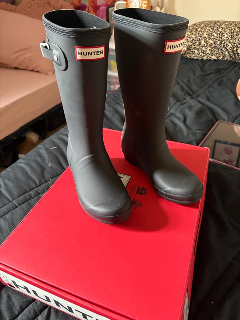 Hunter Matte Black kids Knee-High Rain Boots